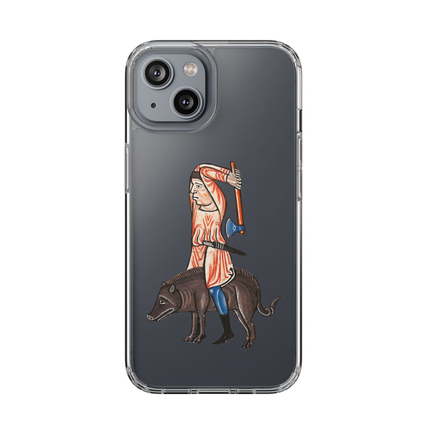 Medieval Boar Rider Phone Case – Funny Historical Art iPhone Cover – Weird Axe Man Illustration for Fantasy & Meme Fans