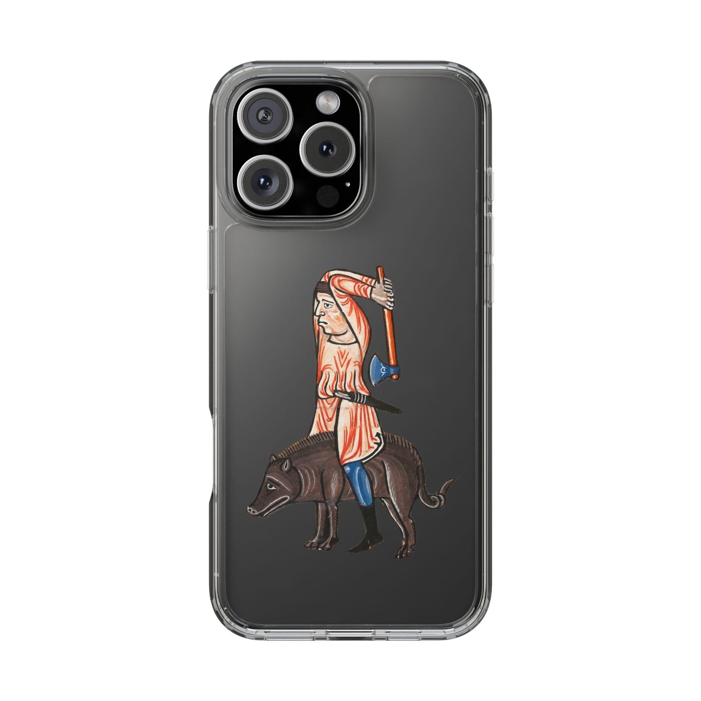 Medieval Boar Rider Phone Case – Funny Historical Art iPhone Cover – Weird Axe Man Illustration for Fantasy & Meme Fans
