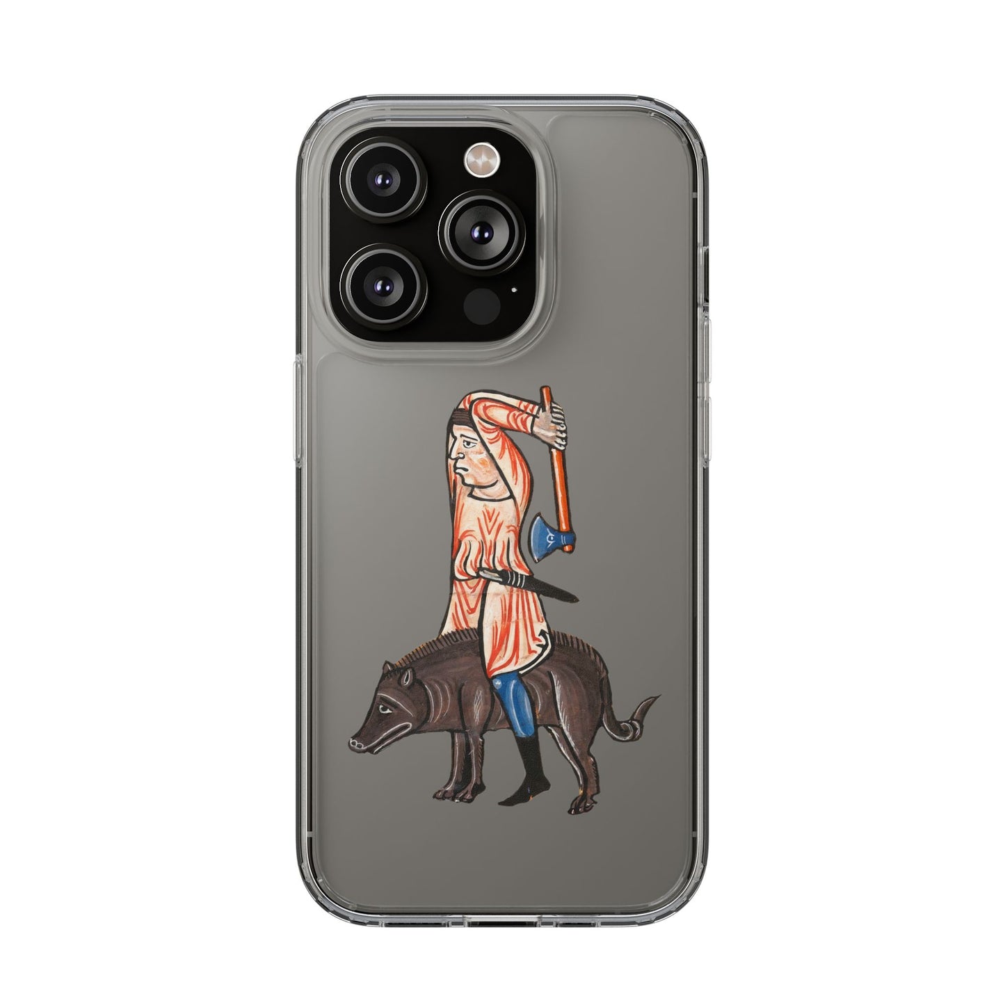 Medieval Boar Rider Phone Case – Funny Historical Art iPhone Cover – Weird Axe Man Illustration for Fantasy & Meme Fans