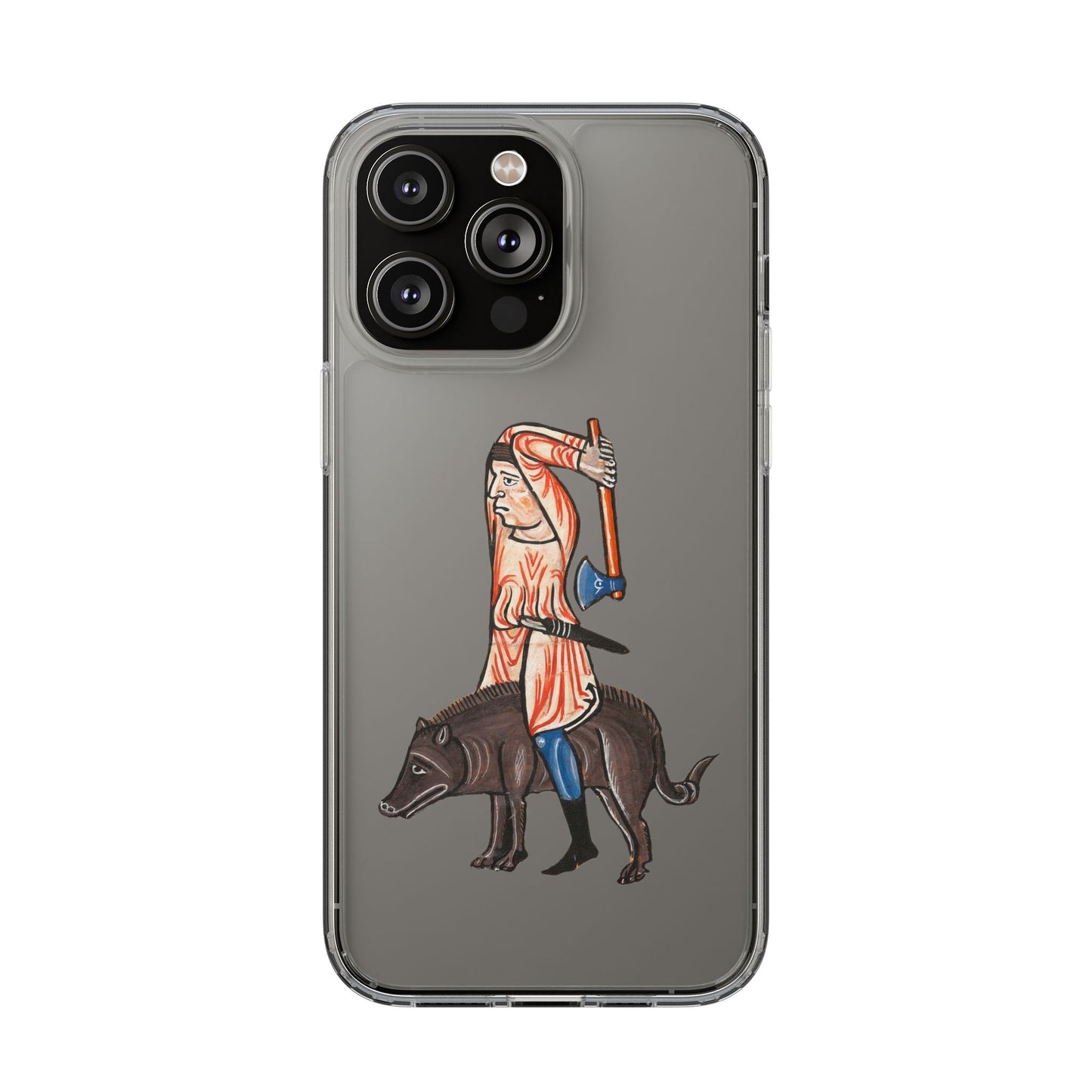 Medieval Boar Rider Phone Case – Funny Historical Art iPhone Cover – Weird Axe Man Illustration for Fantasy & Meme Fans