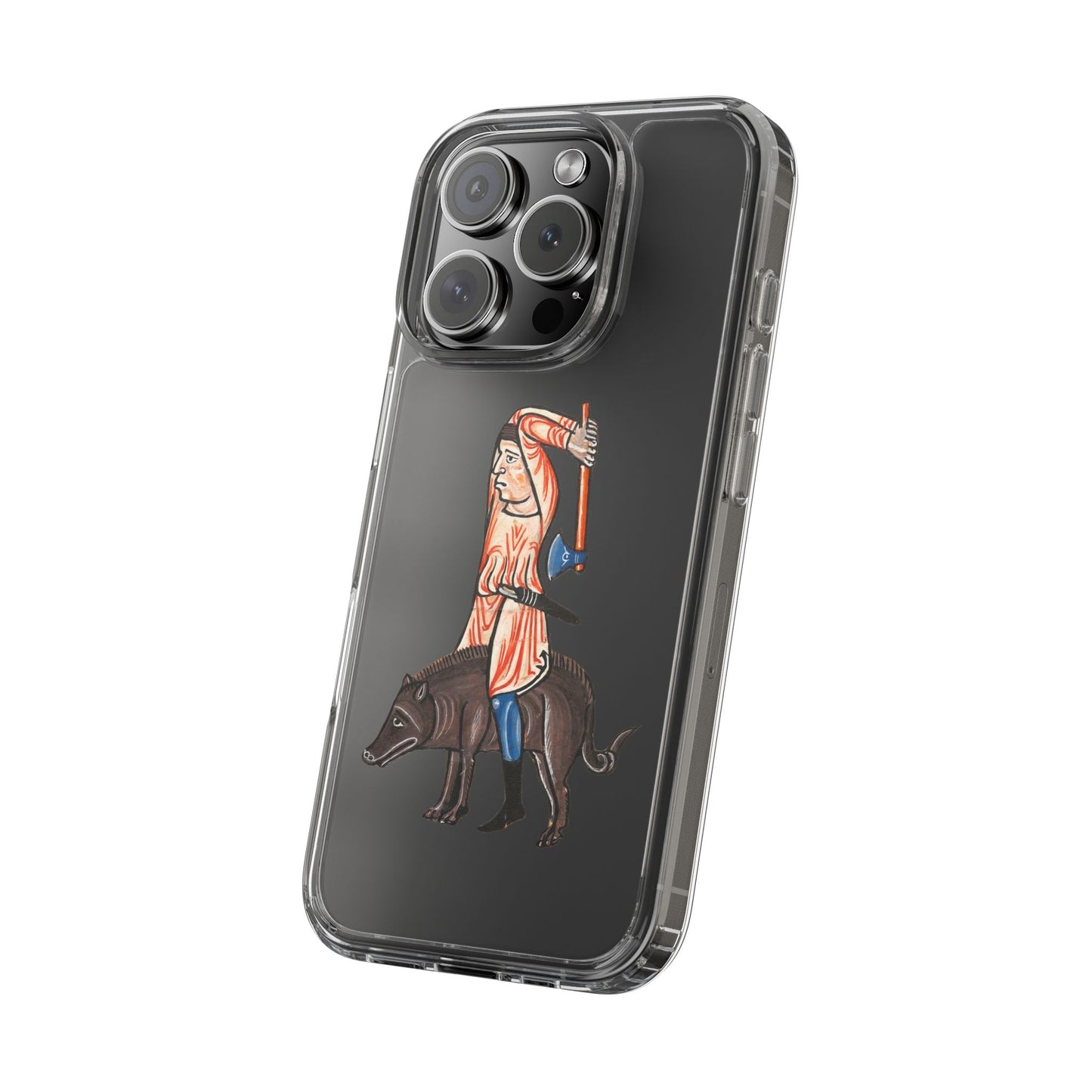 Medieval Boar Rider Phone Case – Funny Historical Art iPhone Cover – Weird Axe Man Illustration for Fantasy & Meme Fans