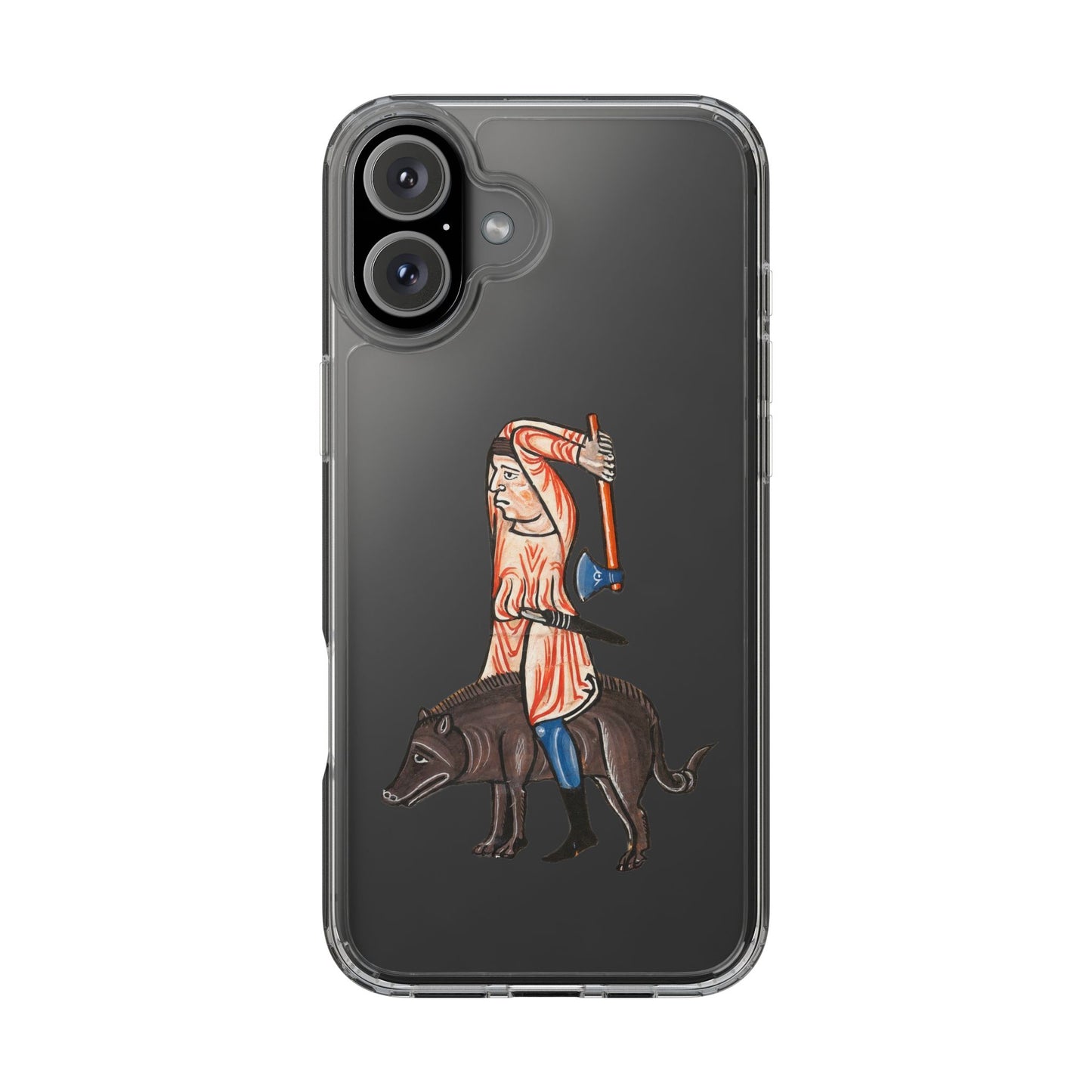 Medieval Boar Rider Phone Case – Funny Historical Art iPhone Cover – Weird Axe Man Illustration for Fantasy & Meme Fans