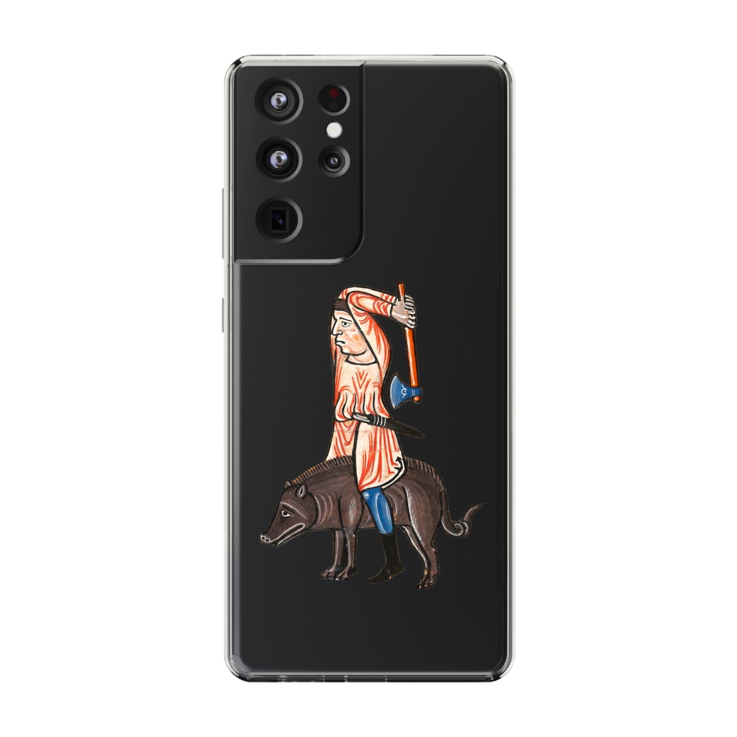 Medieval Boar Rider Phone Case – Funny Historical Art iPhone Cover – Weird Axe Man Illustration for Fantasy & Meme Fans
