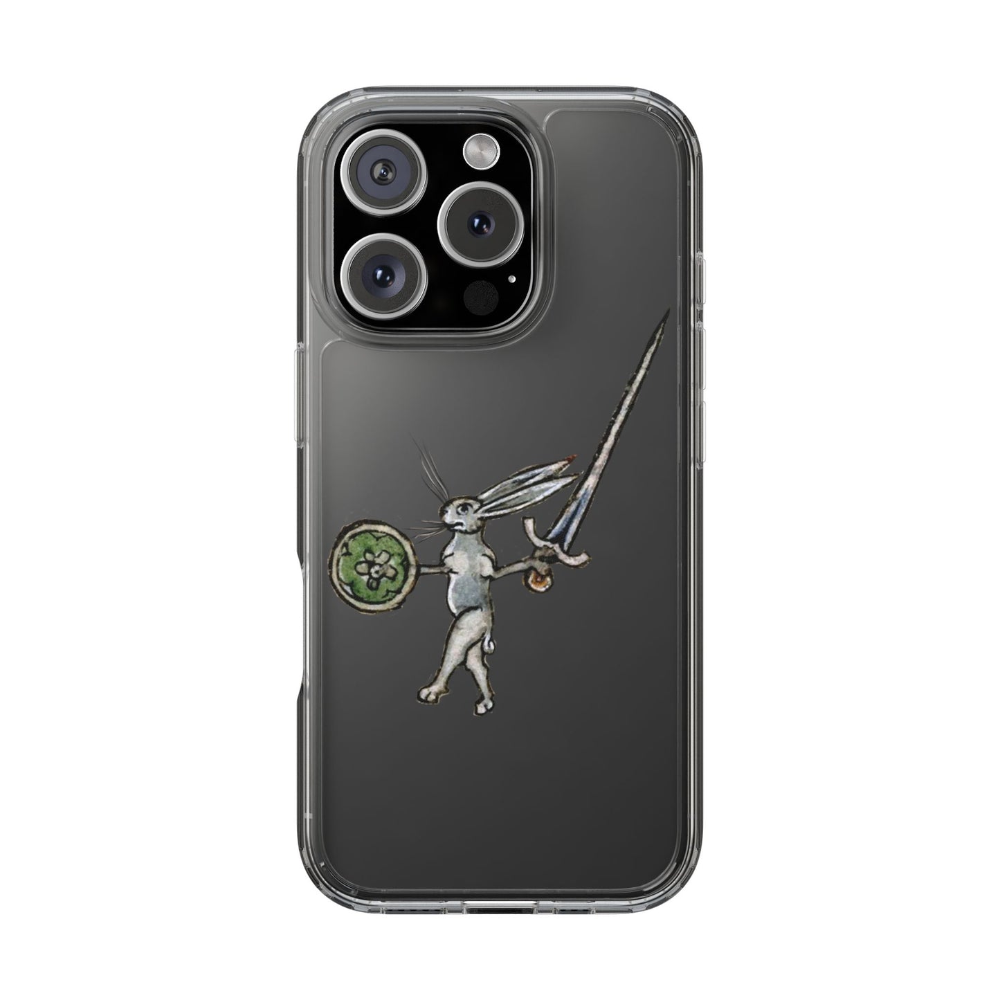 Bunny of War – Medieval Rabbit Knight Phone Case – Sword & Shield Manuscript Marginalia Design
