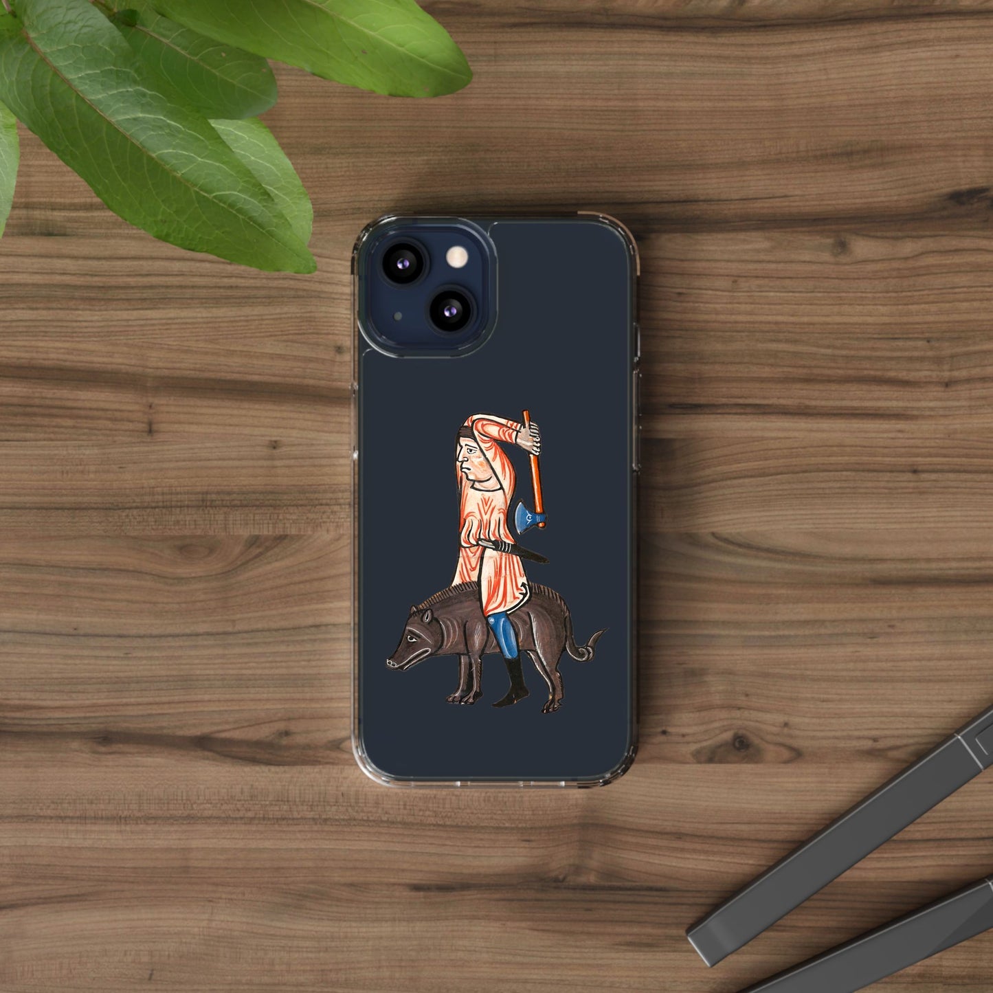 Medieval Boar Rider Phone Case – Funny Historical Art iPhone Cover – Weird Axe Man Illustration for Fantasy & Meme Fans