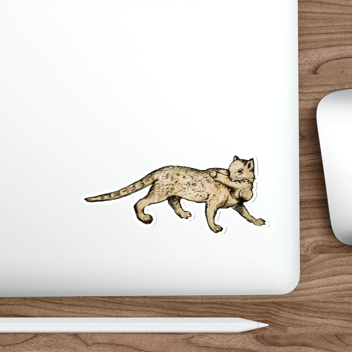 Medieval Cat Sticker – Cat Carrying Mouse – Quirky Medieval Marginalia Art – Weird History Aesthetic Sticker – Ars Jocularis