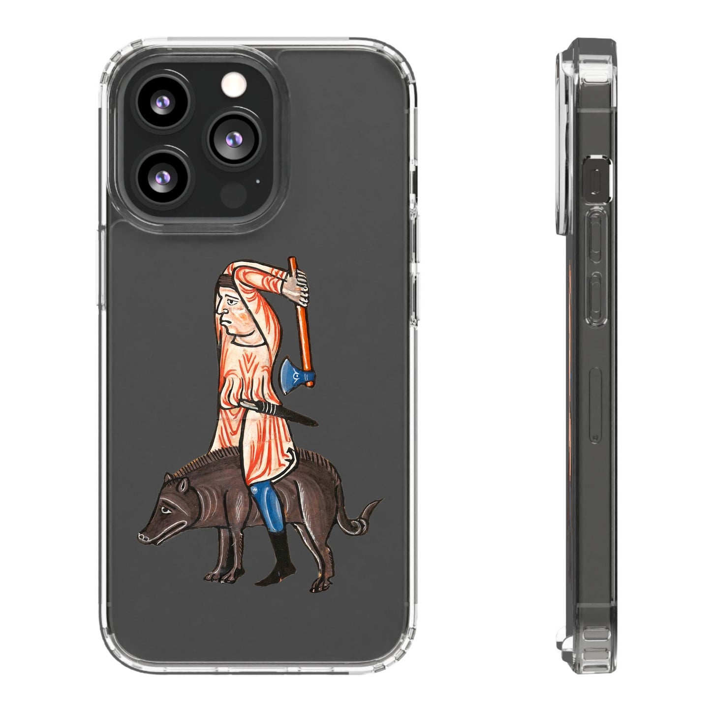 Medieval Boar Rider Phone Case – Funny Historical Art iPhone Cover – Weird Axe Man Illustration for Fantasy & Meme Fans