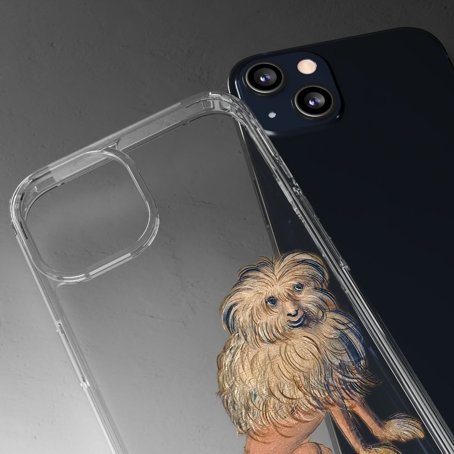 Medieval Fluffy Dog Phone Case – Quirky Manuscript-Style Canine