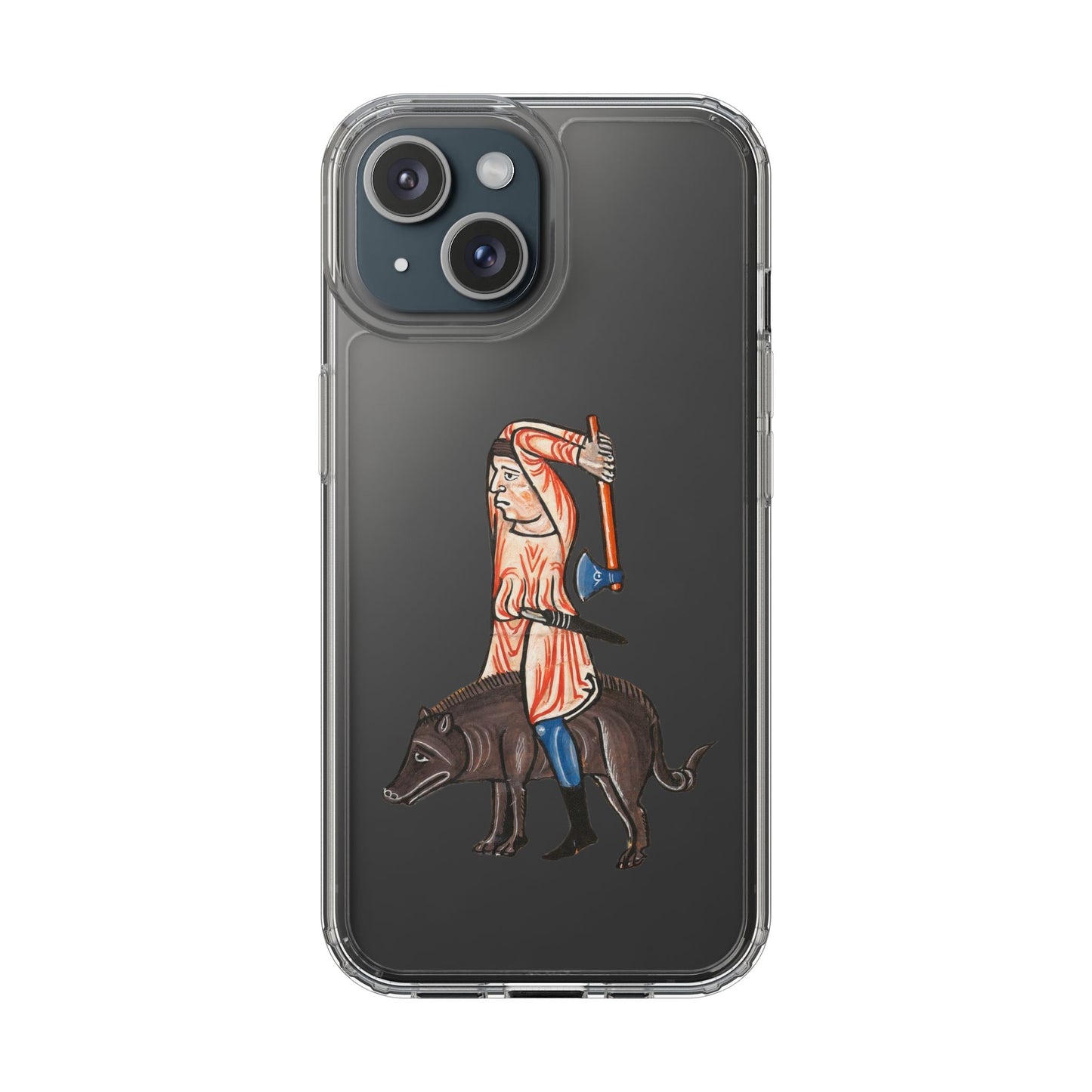 Medieval Boar Rider Phone Case – Funny Historical Art iPhone Cover – Weird Axe Man Illustration for Fantasy & Meme Fans